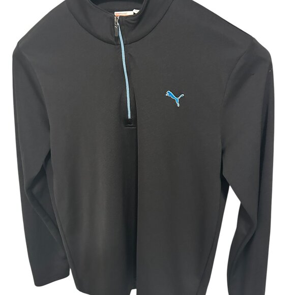 PUMA Men's Size Medium Pullover Sweater Half Zip Unique Black Blue - Picture 2 of 6